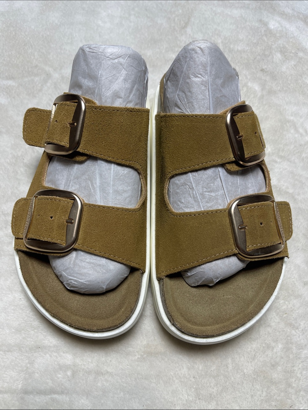 Project Cloud Women's Brown Double-Buckle Suede Slide Sandals Size 39